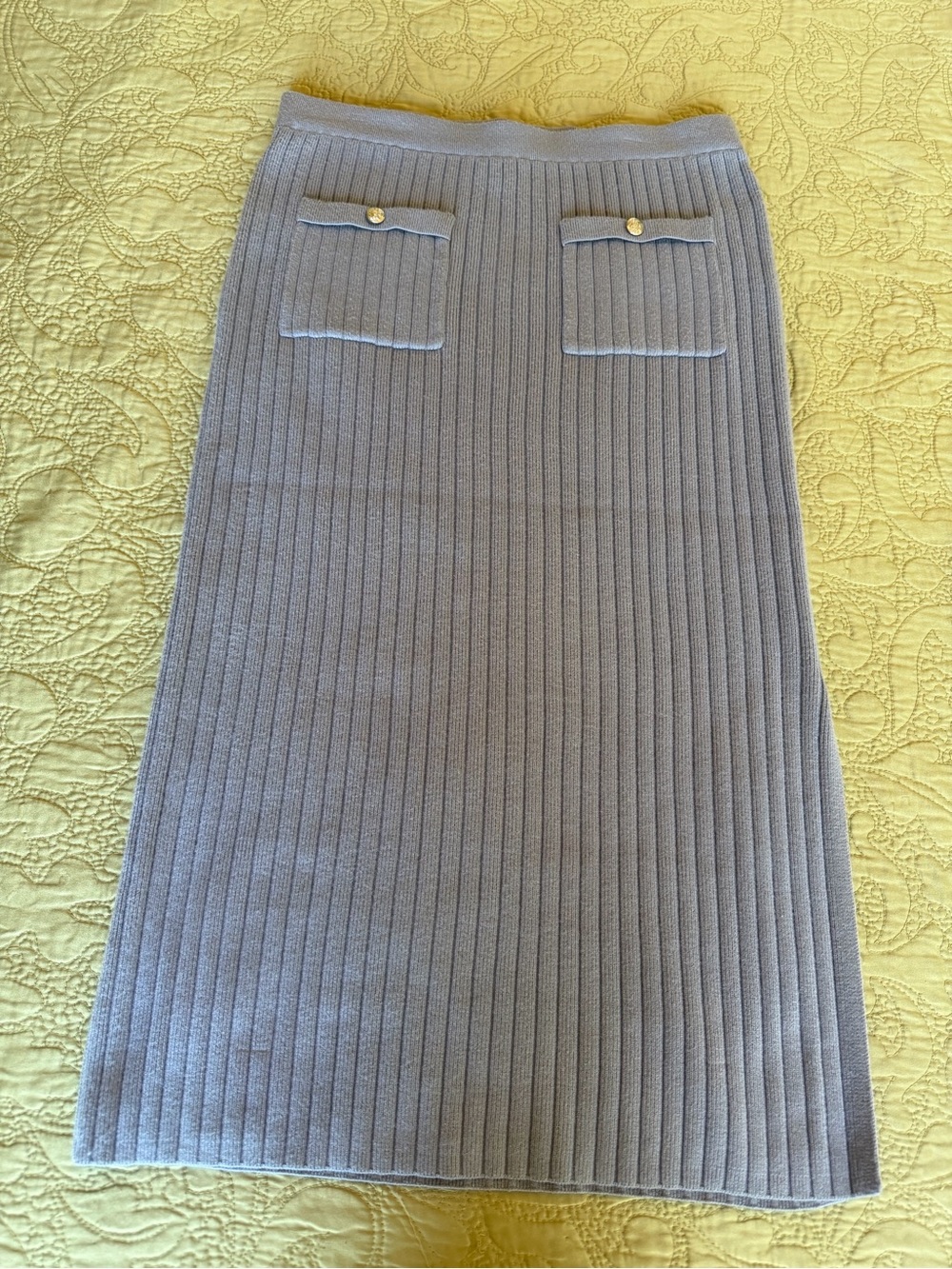 Vintage 90s Christian Lacroix Periwinkle Ribbed Knit Midi Skirt Y2K Minimalist L - Picture 3 of 13